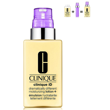  Clinique ID Dramatically Different Moisturizing Lotion 115 ml. + Lines & Wrinkles Booster 10 ml. โลชั่นสำหรับผิวแห้ง-ผสม บำรุงผิวให้นุ่มชุ่มชื่น   +   Clinique ID Active Cartridge Concentrate Lines & Wrinkles 10 ml. (สีม่วง) ส่วนผสมจากเวย์โปรตีน ช่วยเติมเต็มริ้วรอยให้เรียบเนียน ดูอ่อนเยาว์อีกครั้ง